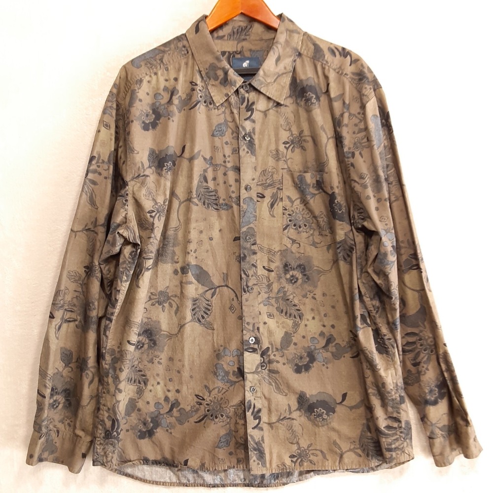 Caribbean Joe Mens LS Floral Print Button Shirt Sz.XXL/Green/Designer/Cotton